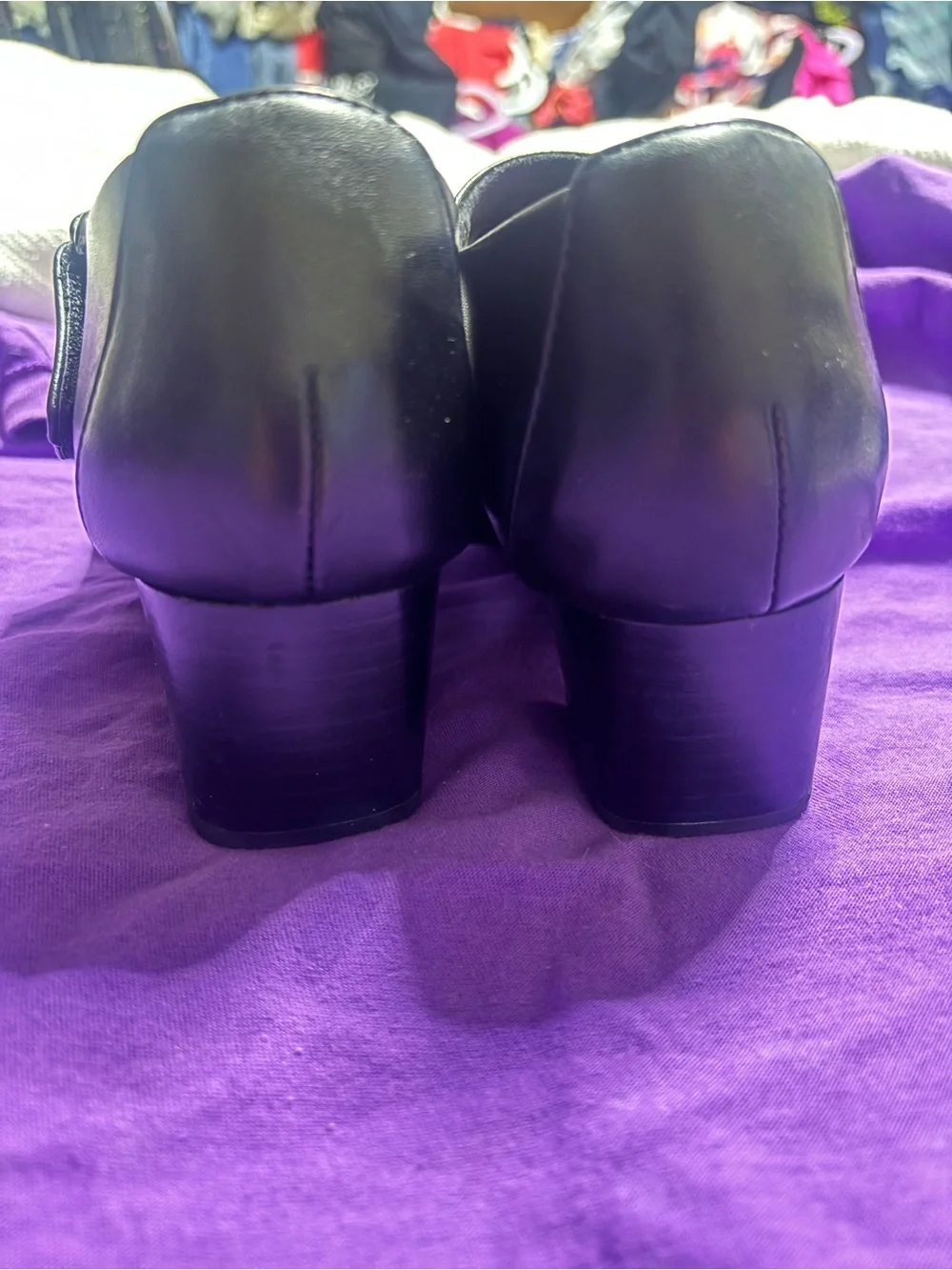 Clarks Black Leather Block Heel Mary Jane with Ankle Strap